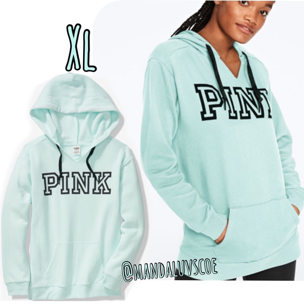 💗VS PINK SEAFOAM BLUE LOGO NOTCHNECK EVERYDAY PULLOVER